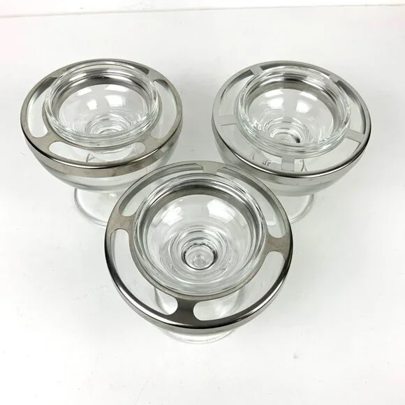 Vintage Glass Stainess Steel Ring Caviar Shrimp Cocktail Icer Server - Picture 15 of 16